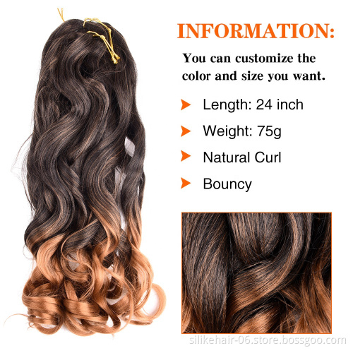 24 Inch French Curly Loose Curl Wave Crochet Braids Synthetic Braiding Hair Pre-Looped  Spiral Curl Hair Wavy Curly Braiding